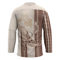 Swimming With Humpback Whales Season Tonga Hockey Jersey Tongan Tofuaa Ngatu Pattern Brown