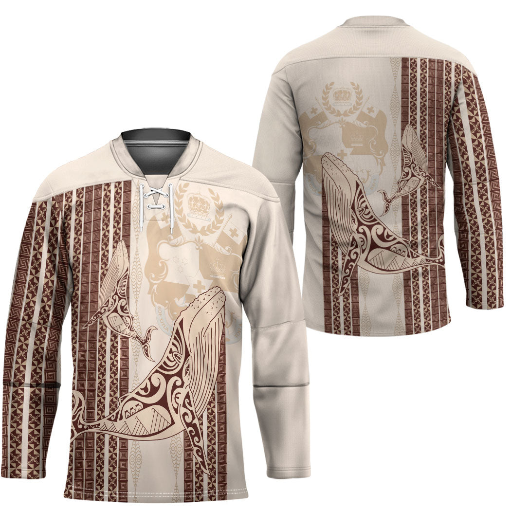 Swimming With Humpback Whales Season Tonga Hockey Jersey Tongan Tofuaa Ngatu Pattern Brown