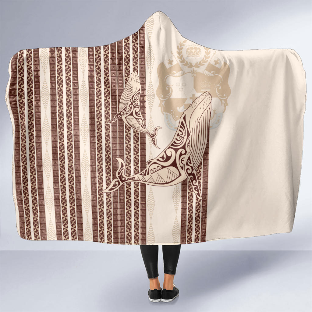 Swimming With Humpback Whales Season Tonga Hooded Blanket Tongan Tofuaa Ngatu Pattern Brown
