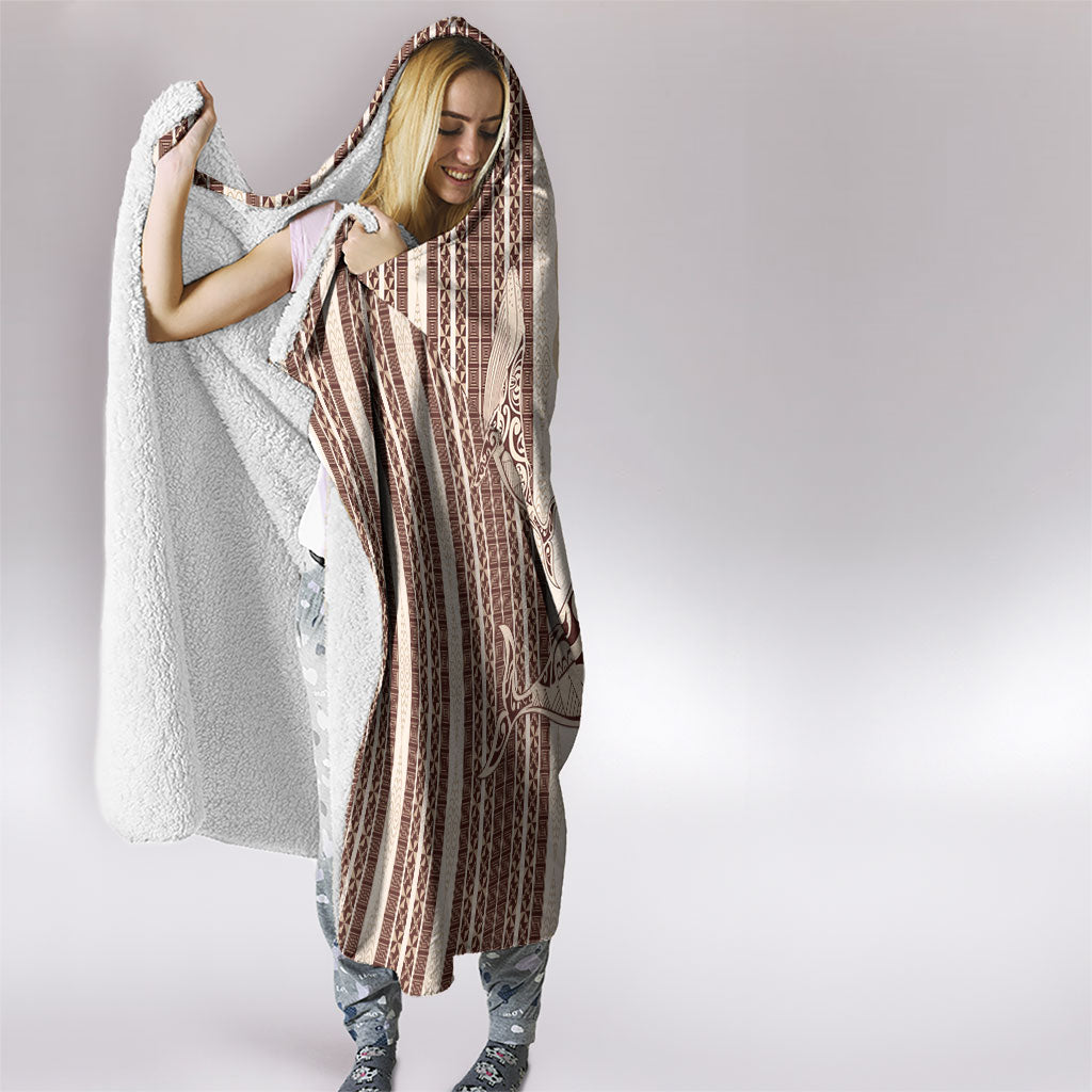Swimming With Humpback Whales Season Tonga Hooded Blanket Tongan Tofuaa Ngatu Pattern Brown