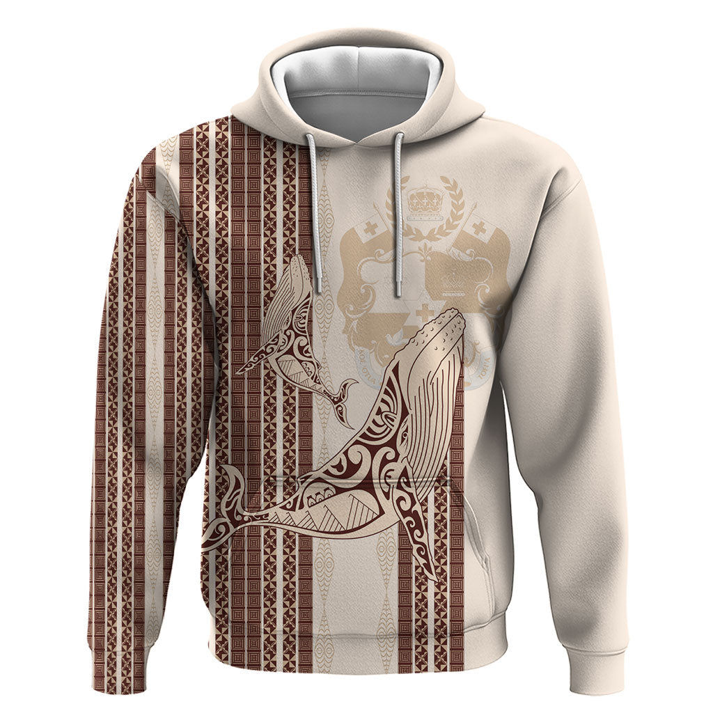 Swimming With Humpback Whales Season Tonga Hoodie Tongan Tofuaa Ngatu Pattern Brown