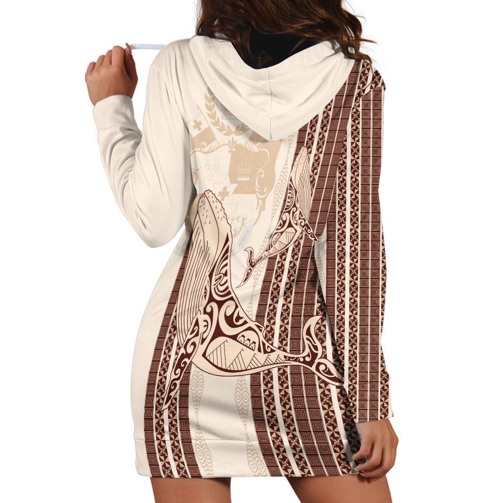 Swimming With Humpback Whales Season Tonga Hoodie Dress Tongan Tofuaa Ngatu Pattern Brown