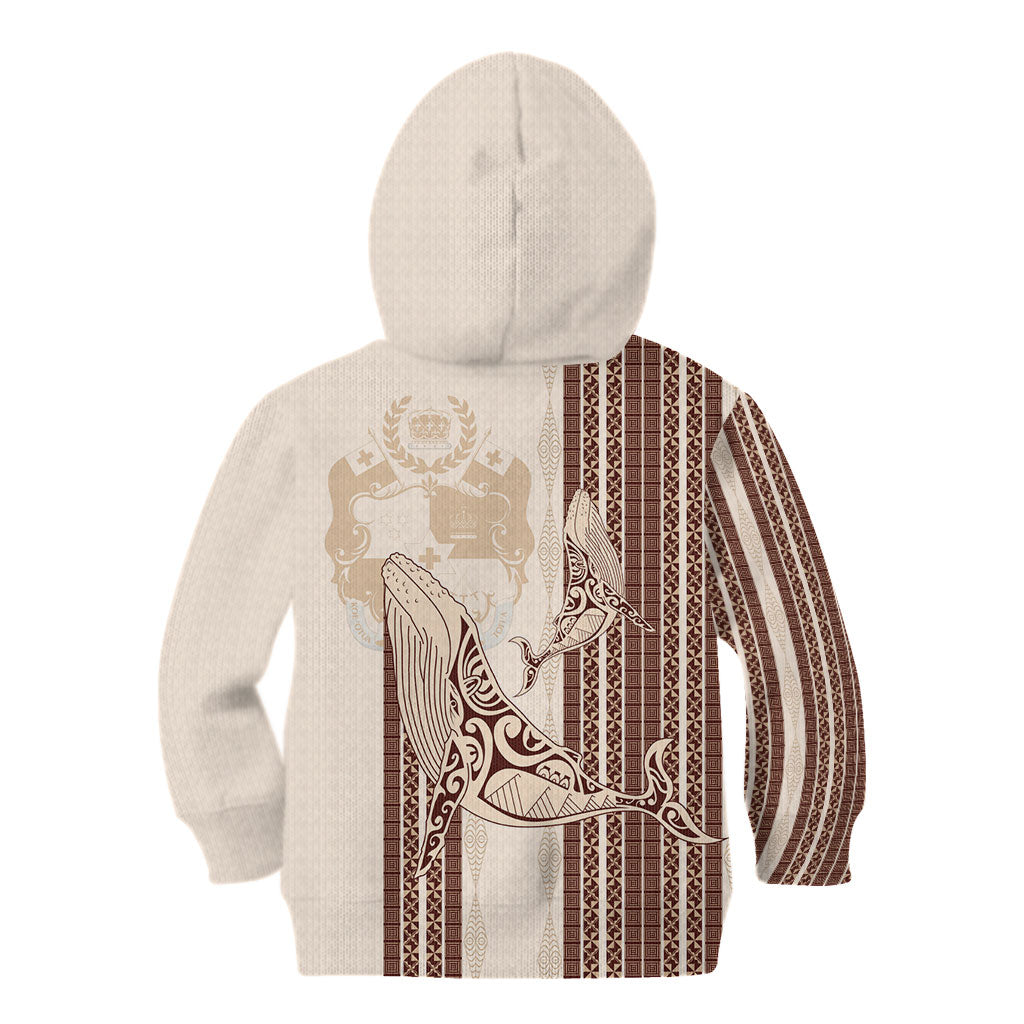 Swimming With Humpback Whales Season Tonga Kid Hoodie Tongan Tofuaa Ngatu Pattern Brown