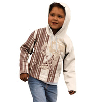 Swimming With Humpback Whales Season Tonga Kid Hoodie Tongan Tofuaa Ngatu Pattern Brown