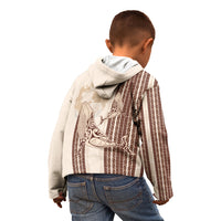 Swimming With Humpback Whales Season Tonga Kid Hoodie Tongan Tofuaa Ngatu Pattern Brown