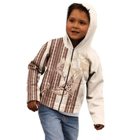 Swimming With Humpback Whales Season Tonga Kid Hoodie Tongan Tofuaa Ngatu Pattern Brown