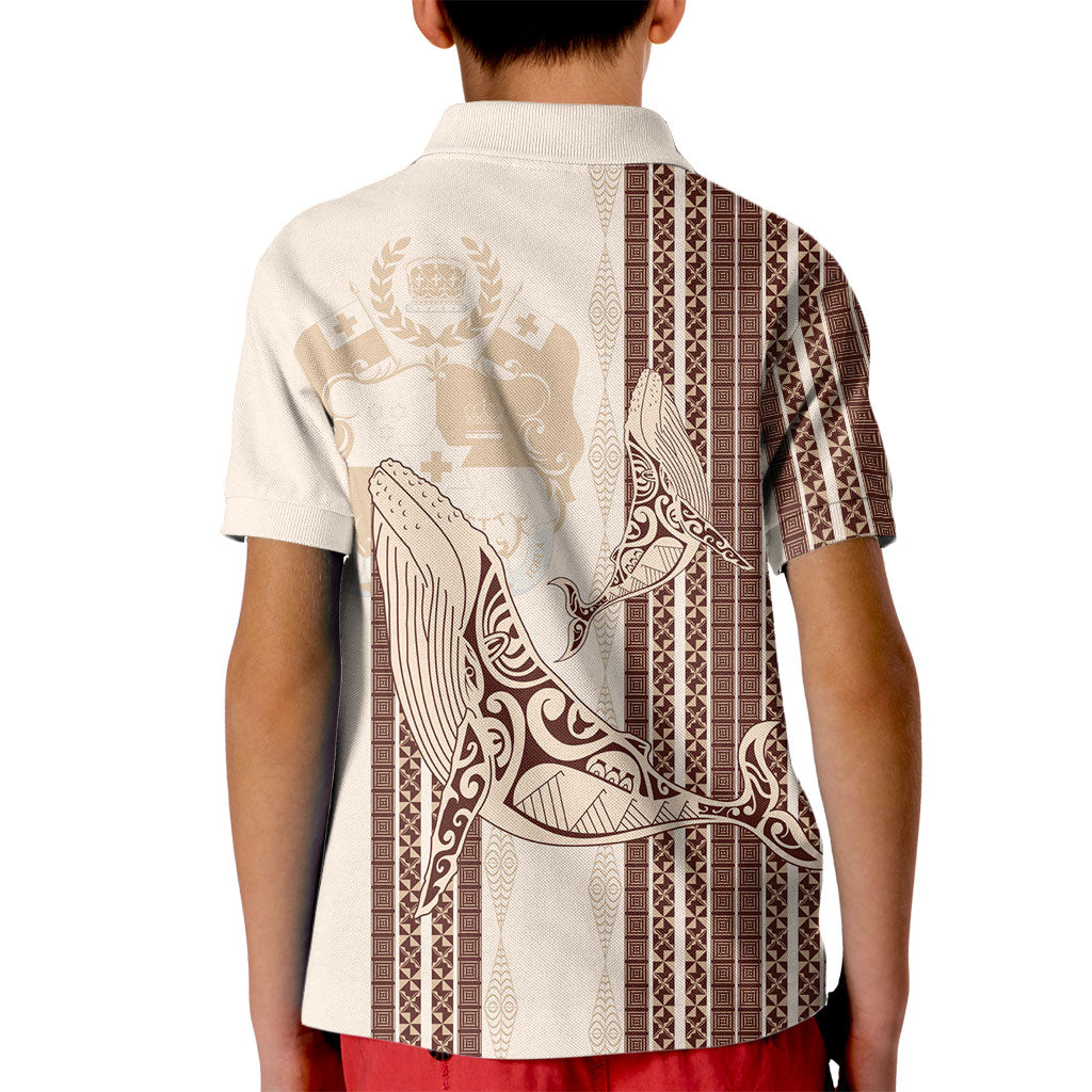 Swimming With Humpback Whales Season Tonga Kid Polo Shirt Tongan Tofuaa Ngatu Pattern Brown