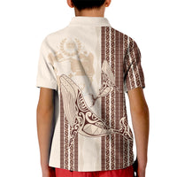 Swimming With Humpback Whales Season Tonga Kid Polo Shirt Tongan Tofuaa Ngatu Pattern Brown