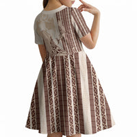 Swimming With Humpback Whales Season Tonga Kid Short Sleeve Dress Tongan Tofuaa Ngatu Pattern Brown