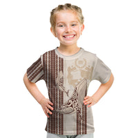 Swimming With Humpback Whales Season Tonga Kid T Shirt Tongan Tofuaa Ngatu Pattern Brown