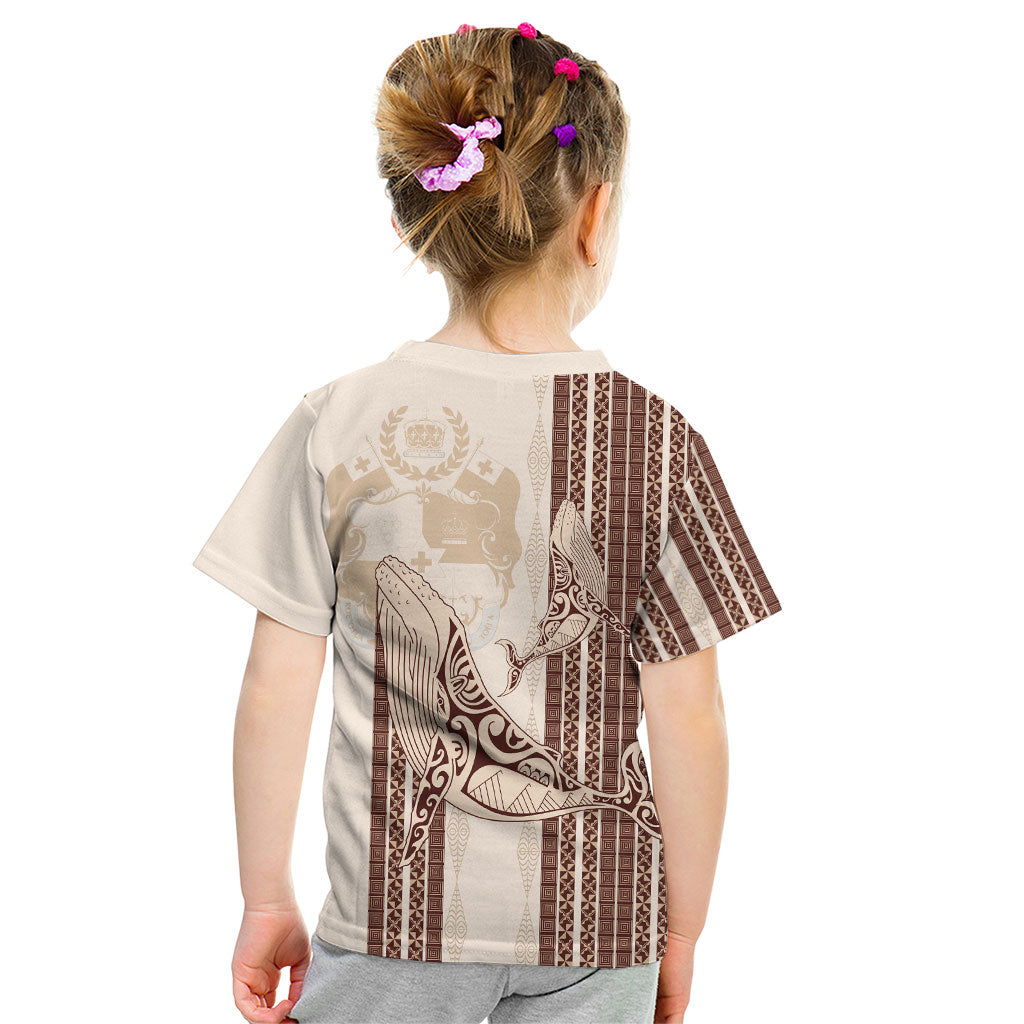Swimming With Humpback Whales Season Tonga Kid T Shirt Tongan Tofuaa Ngatu Pattern Brown