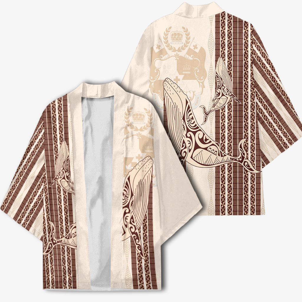 Swimming With Humpback Whales Season Tonga Kimono Tongan Tofuaa Ngatu Pattern Brown