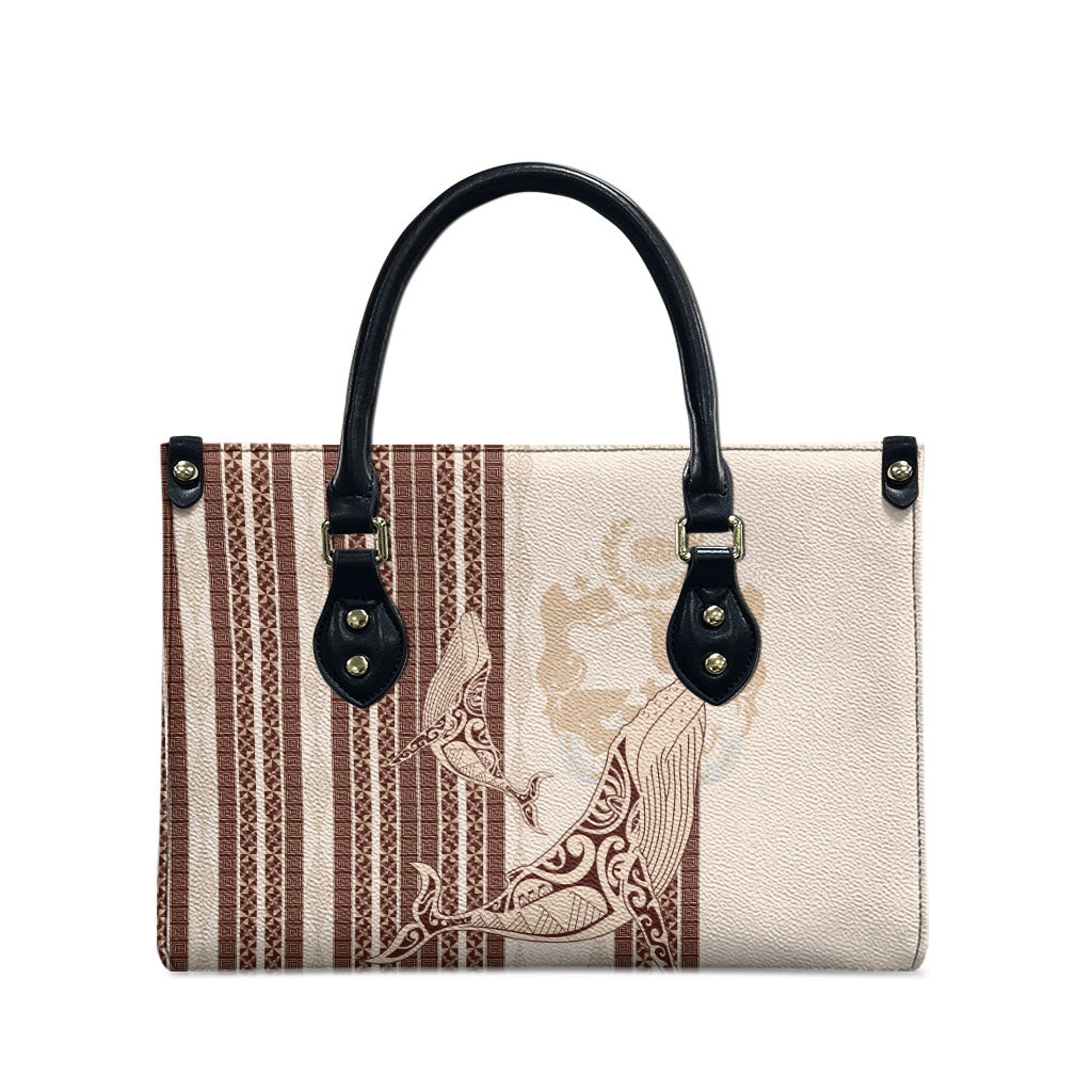 Swimming With Humpback Whales Season Tonga Leather Bag Tongan Tofuaa Ngatu Pattern Brown
