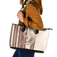 Swimming With Humpback Whales Season Tonga Leather Tote Bag Tongan Tofuaa Ngatu Pattern Brown