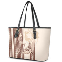 Swimming With Humpback Whales Season Tonga Leather Tote Bag Tongan Tofuaa Ngatu Pattern Brown