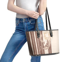 Swimming With Humpback Whales Season Tonga Leather Tote Bag Tongan Tofuaa Ngatu Pattern Brown