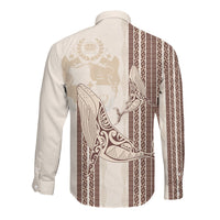 Swimming With Humpback Whales Season Tonga Long Sleeve Button Shirt Tongan Tofuaa Ngatu Pattern Brown