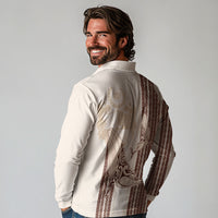 Swimming With Humpback Whales Season Tonga Long Sleeve Polo Shirt Tongan Tofuaa Ngatu Pattern Brown