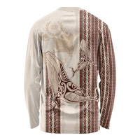 Swimming With Humpback Whales Season Tonga Long Sleeve Shirt Tongan Tofuaa Ngatu Pattern Brown