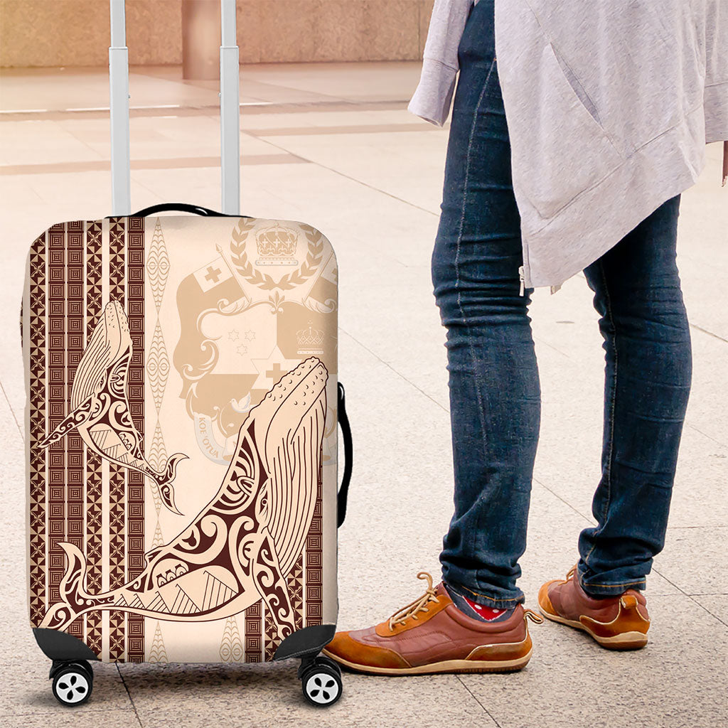Swimming With Humpback Whales Season Tonga Luggage Cover Tongan Tofuaa Ngatu Pattern Brown