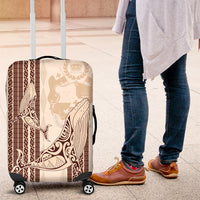 Swimming With Humpback Whales Season Tonga Luggage Cover Tongan Tofuaa Ngatu Pattern Brown
