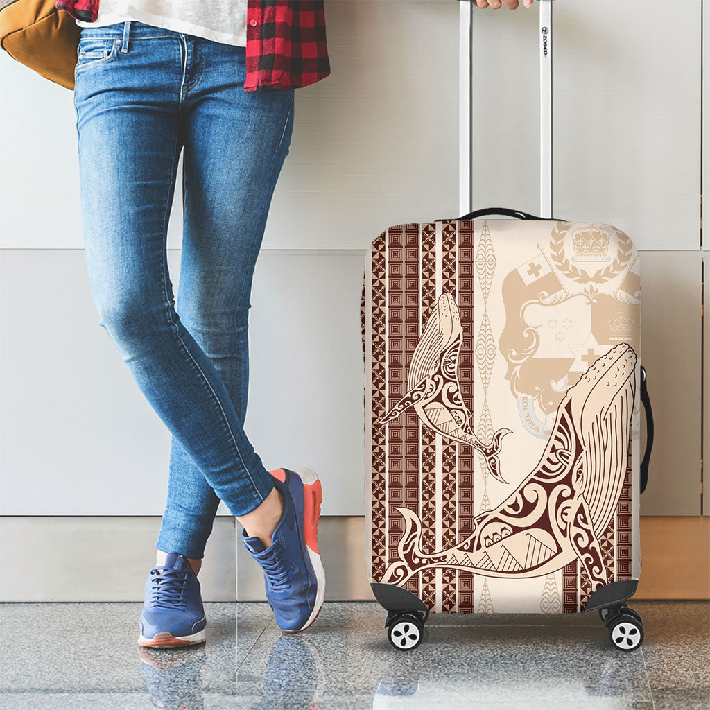 Swimming With Humpback Whales Season Tonga Luggage Cover Tongan Tofuaa Ngatu Pattern Brown