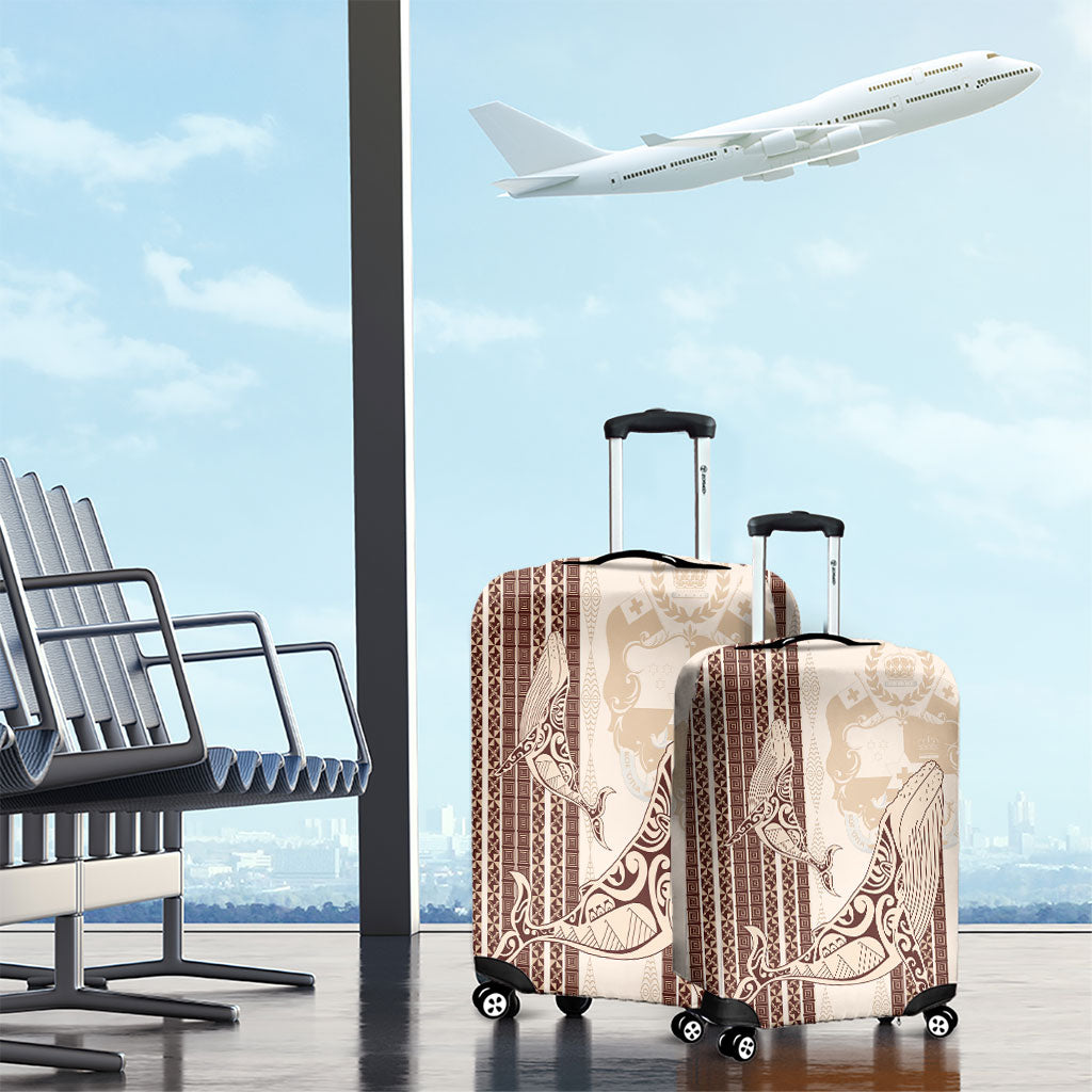 Swimming With Humpback Whales Season Tonga Luggage Cover Tongan Tofuaa Ngatu Pattern Brown