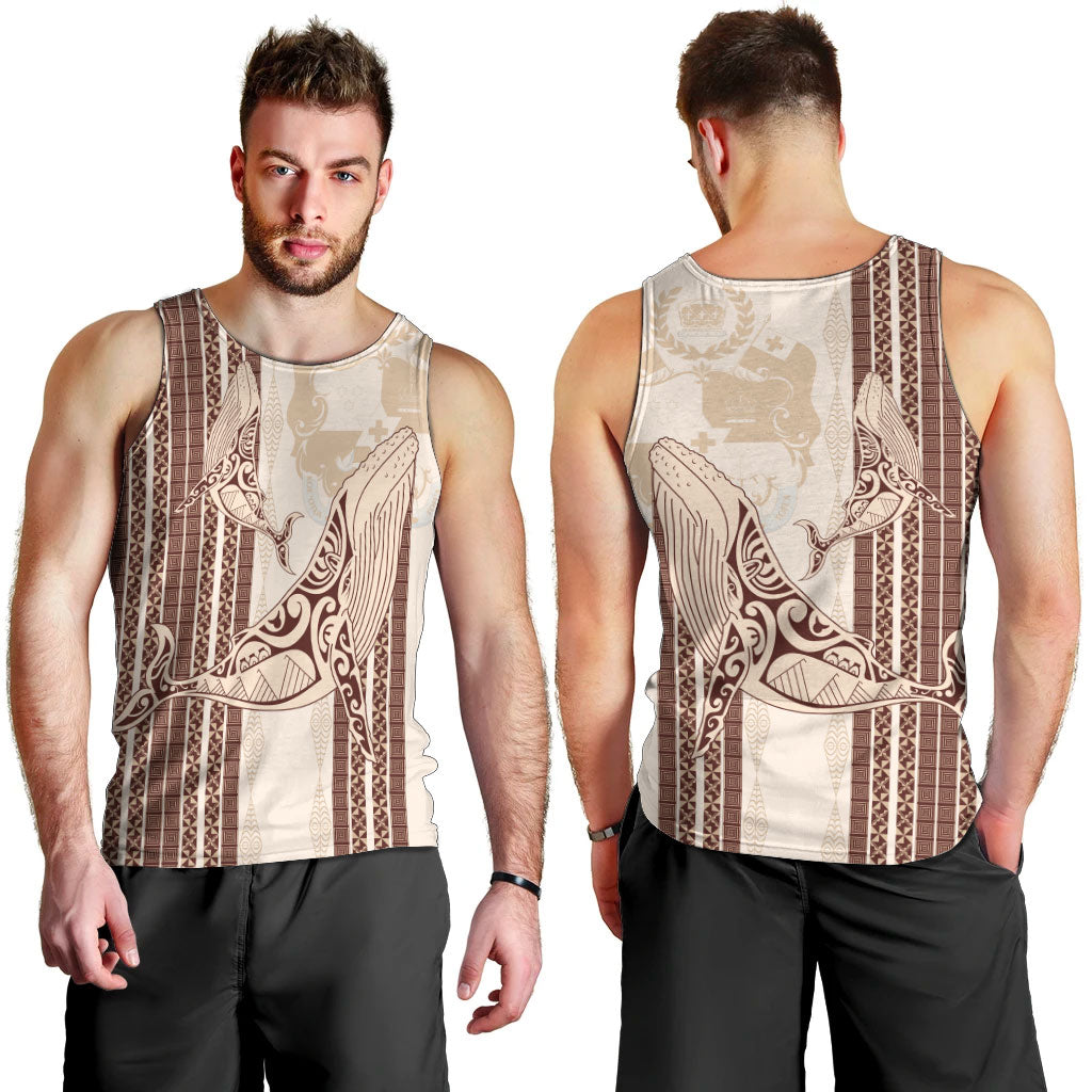 Swimming With Humpback Whales Season Tonga Men Tank Top Tongan Tofuaa Ngatu Pattern Brown