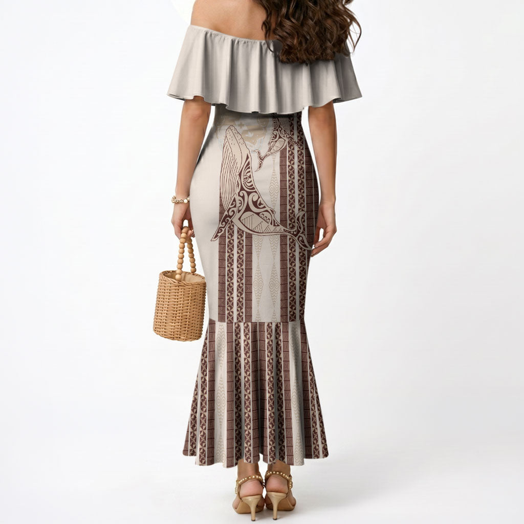 Swimming With Humpback Whales Season Tonga Mermaid Dress Tongan Tofuaa Ngatu Pattern Brown
