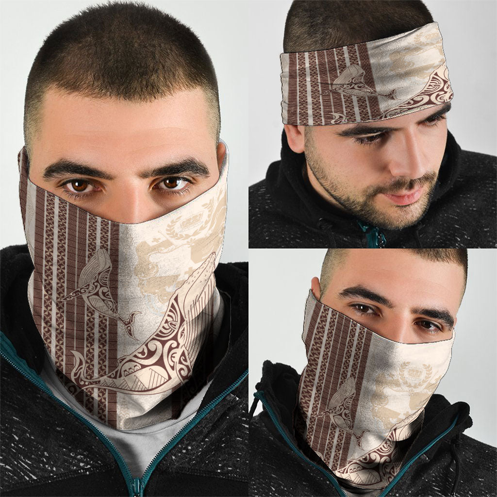 Swimming With Humpback Whales Season Tonga Neck Gaiter Tongan Tofuaa Ngatu Pattern Brown