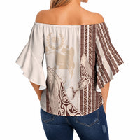 Swimming With Humpback Whales Season Tonga Off Shoulder Wrap Waist Top Tongan Tofuaa Ngatu Pattern Brown