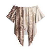 Swimming With Humpback Whales Season Tonga Off Shoulder Wrap Waist Top Tongan Tofuaa Ngatu Pattern Brown