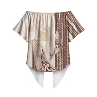 Swimming With Humpback Whales Season Tonga Off Shoulder Wrap Waist Top Tongan Tofuaa Ngatu Pattern Brown