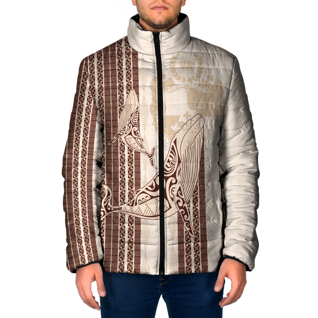 Swimming With Humpback Whales Season Tonga Padded Jacket Tongan Tofuaa Ngatu Pattern Brown