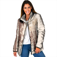 Swimming With Humpback Whales Season Tonga Padded Jacket Tongan Tofuaa Ngatu Pattern Brown