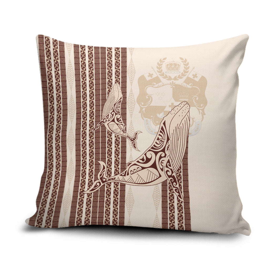 Swimming With Humpback Whales Season Tonga Pillow Cover Tongan Tofuaa Ngatu Pattern Brown