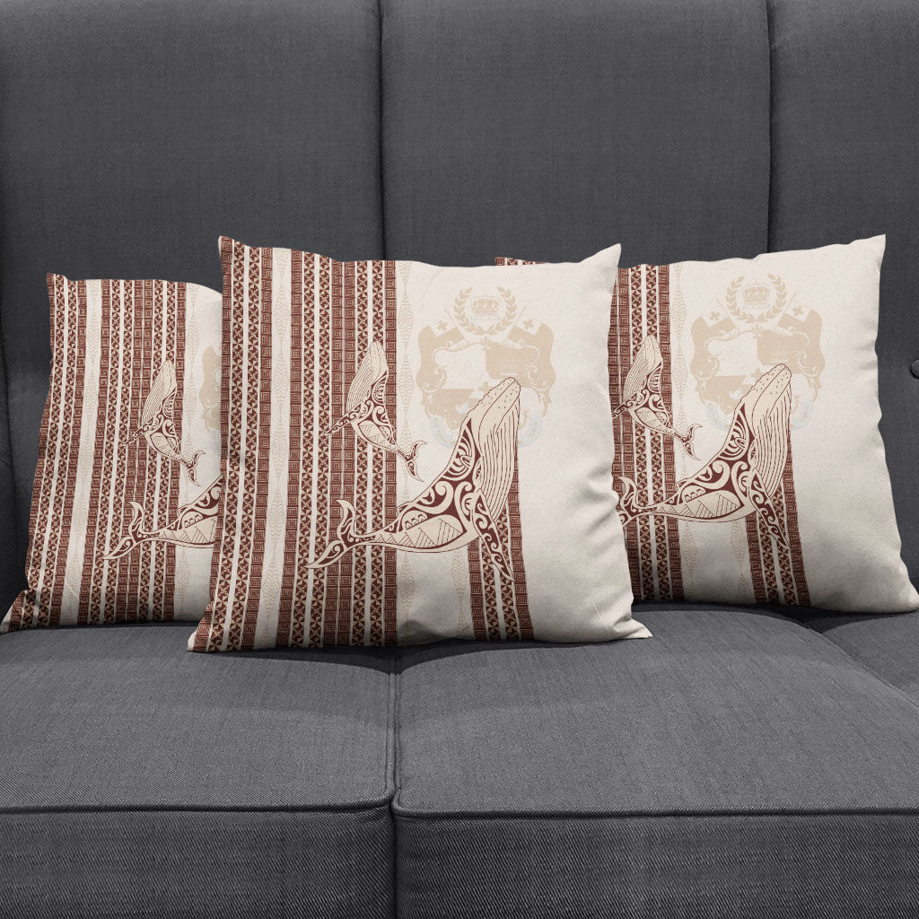 Swimming With Humpback Whales Season Tonga Pillow Cover Tongan Tofuaa Ngatu Pattern Brown