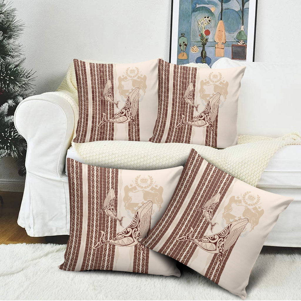 Swimming With Humpback Whales Season Tonga Pillow Cover Tongan Tofuaa Ngatu Pattern Brown