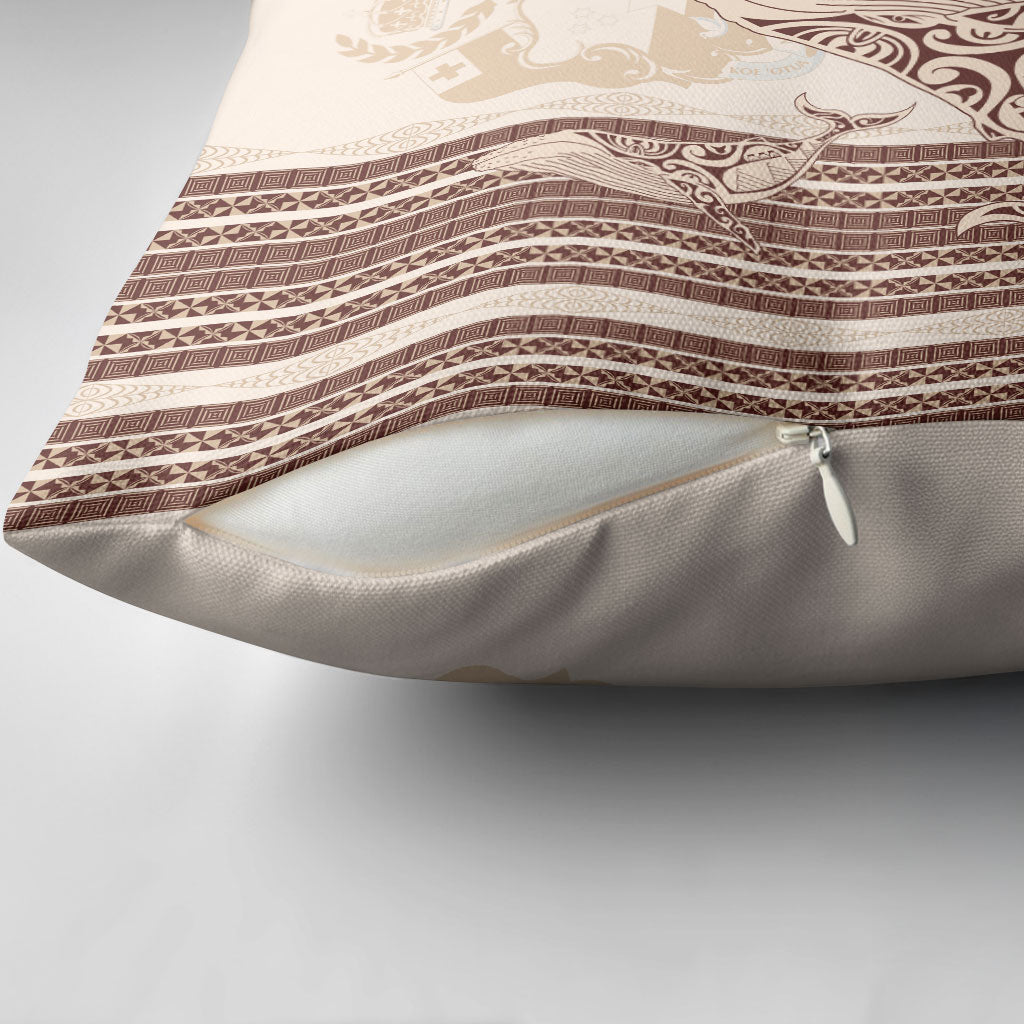 Swimming With Humpback Whales Season Tonga Pillow Cover Tongan Tofuaa Ngatu Pattern Brown