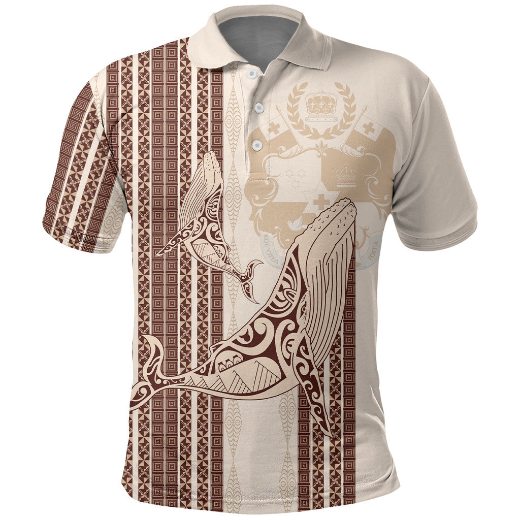 Swimming With Humpback Whales Season Tonga Polo Shirt Tongan Tofuaa Ngatu Pattern Brown