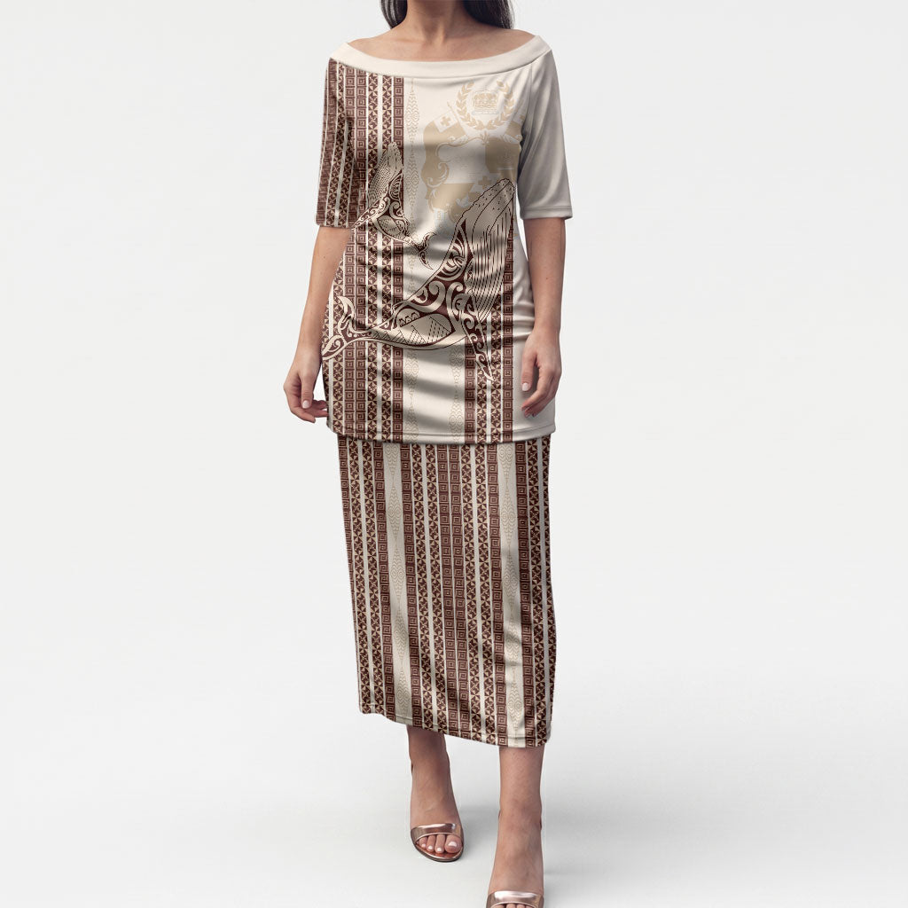 Swimming With Humpback Whales Season Tonga Puletasi Tongan Tofuaa Ngatu Pattern Brown