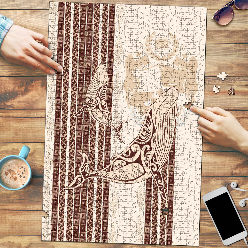 Swimming With Humpback Whales Season Tonga Puzzle Tongan Tofuaa Ngatu Pattern Brown