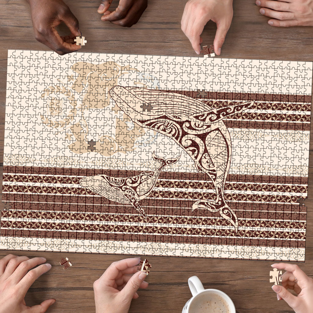 Swimming With Humpback Whales Season Tonga Puzzle Tongan Tofuaa Ngatu Pattern Brown