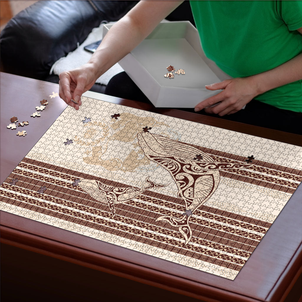 Swimming With Humpback Whales Season Tonga Puzzle Tongan Tofuaa Ngatu Pattern Brown