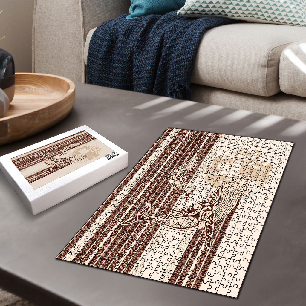 Swimming With Humpback Whales Season Tonga Puzzle Tongan Tofuaa Ngatu Pattern Brown
