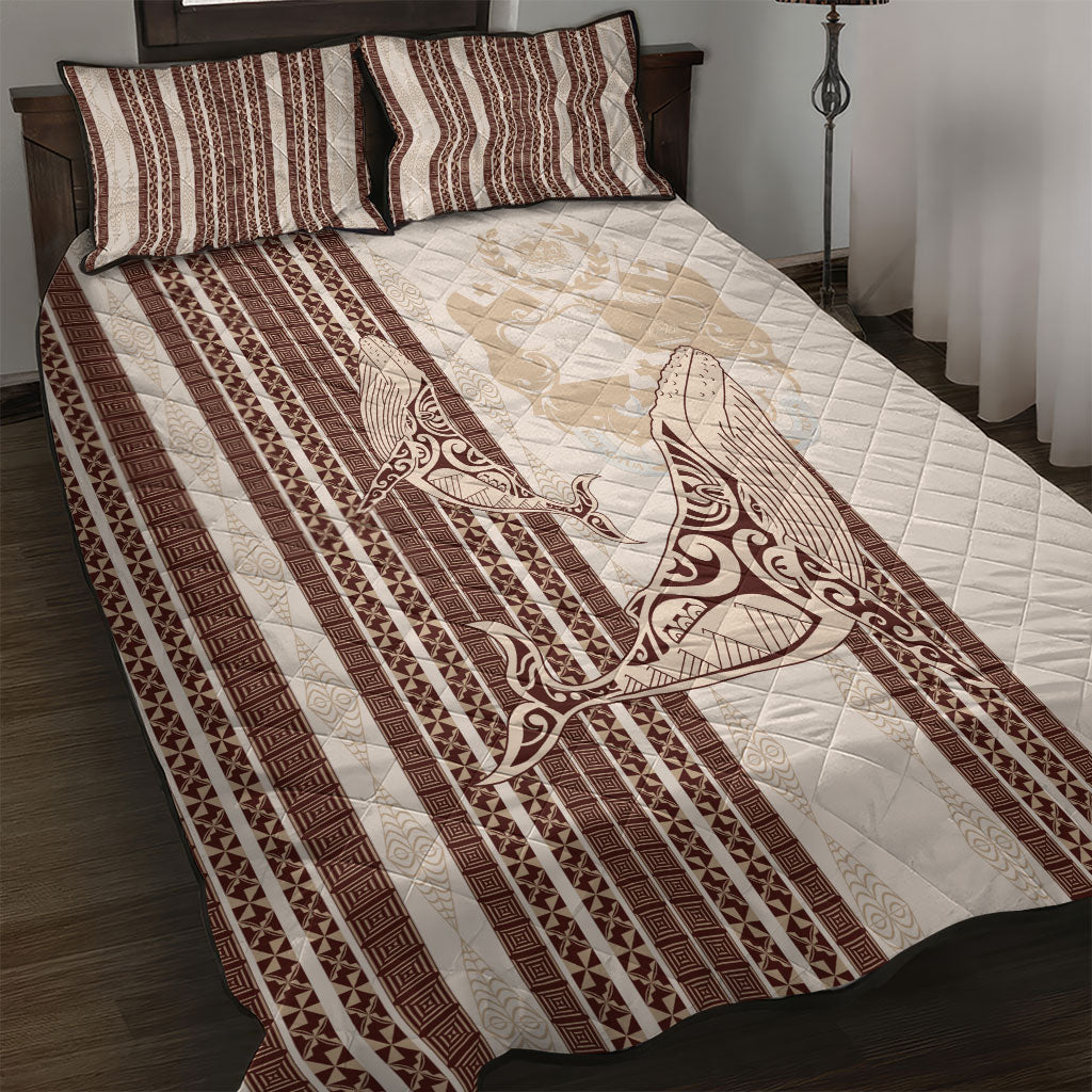Swimming With Humpback Whales Season Tonga Quilt Bed Set Tongan Tofuaa Ngatu Pattern Brown