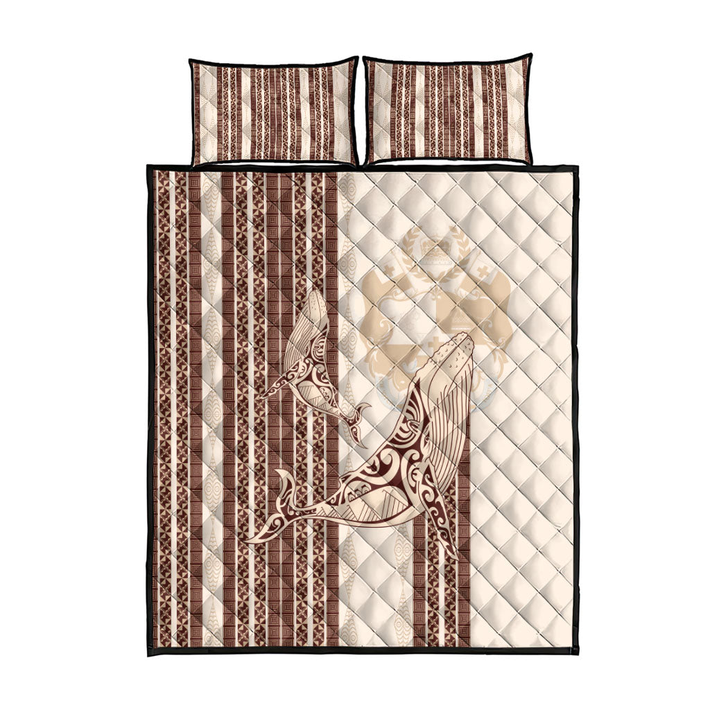 Swimming With Humpback Whales Season Tonga Quilt Bed Set Tongan Tofuaa Ngatu Pattern Brown