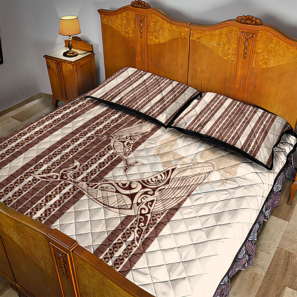 Swimming With Humpback Whales Season Tonga Quilt Bed Set Tongan Tofuaa Ngatu Pattern Brown