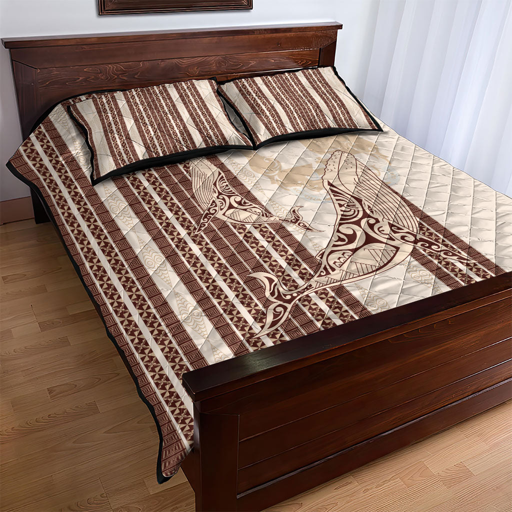 Swimming With Humpback Whales Season Tonga Quilt Bed Set Tongan Tofuaa Ngatu Pattern Brown