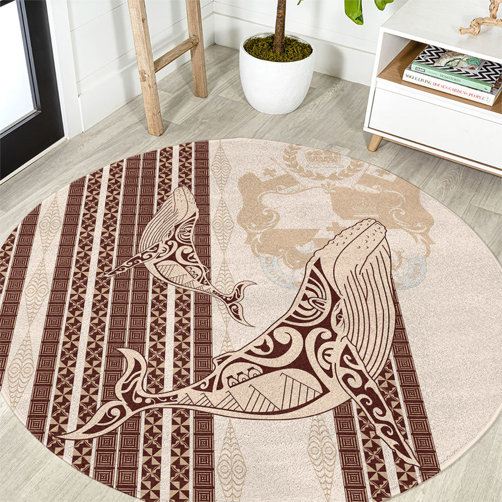 Swimming With Humpback Whales Season Tonga Round Carpet Tongan Tofuaa Ngatu Pattern Brown
